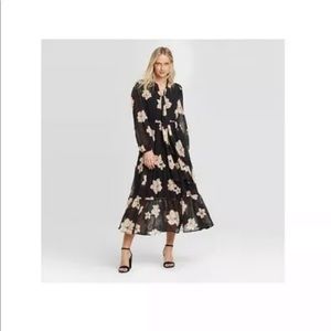 Who What Wear long sleeve tiered dress w/tie neck